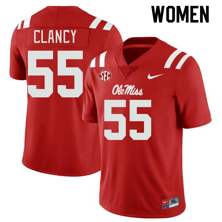 Women #55 Lakendrick Clancy Ole Miss Rebels College Football Jerseys Stitched-Red